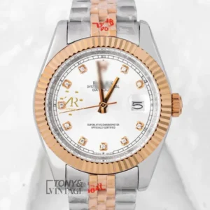 "Two Tone Yellow Gold with White Dial & Fluted Bezel Automatic Watch "
