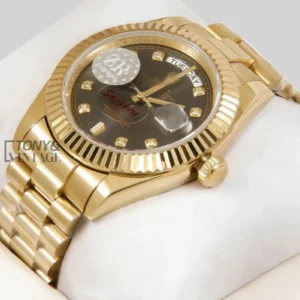 "Yellow Gold Automatic Watch with Black Dial "