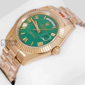 "Yellow Gold Automatic Watch with Green Dial "