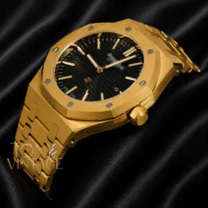 Yellow Gold Black Dial Chain Watch