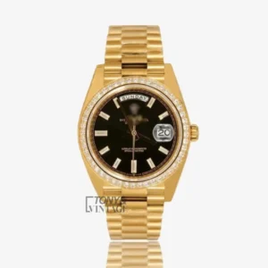 Yellow Gold Black Dial Stone Bezel Automatic Watch
