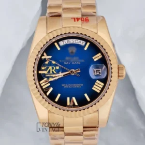 Yellow Gold Blue Dial Fluted Bezel