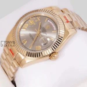 Yellow Gold Gray Dial Fluted Bezel & Roman Figure Automatic Watch