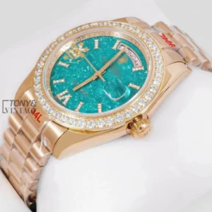 "Yellow Gold Ocean Blue Dial Automatic Watch "