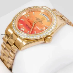 "Yellow Gold Peach Dial Automatic Watch "