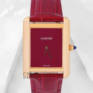 Yellow Gold Watch with Maroon Dial and Leather Strap