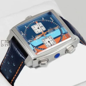 "x Gulf Calibre 11 Chronograph Silver Case with Blue Leather Strap "