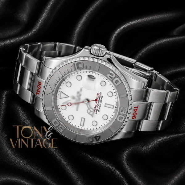 42mm Silver Automatic Watch with White Dial