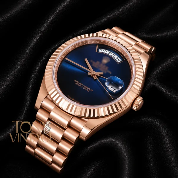 All Rose Gold Deep Blue Dial Automatic Watch