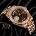 All Rose Gold Stone Bezel & Deep Brown Dial Automatic Watch