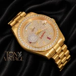All Yellow Gold Automatic Watch with Stone Dial and Bezel