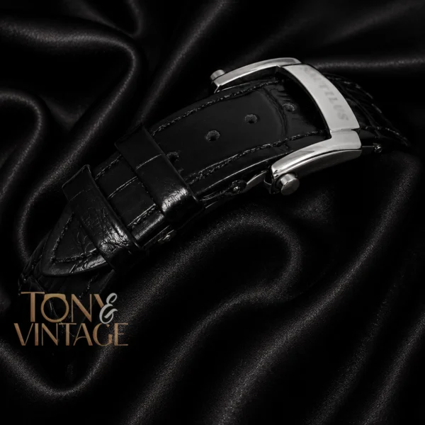 Annual Calendar Moon Phase Silver Case Green Dial Black Leather Strap