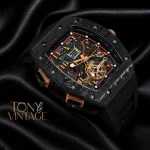 Black Chronograph Watch With Rubber Strap