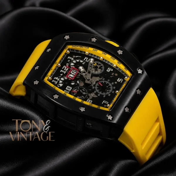 Black Watch With Yellow Rubber Strap and Matching Dial Automatic 2 copy