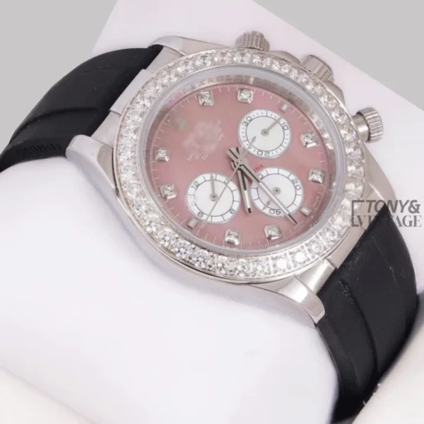 Chronograph 40 Silver Case Pink Dial Stone Bezel