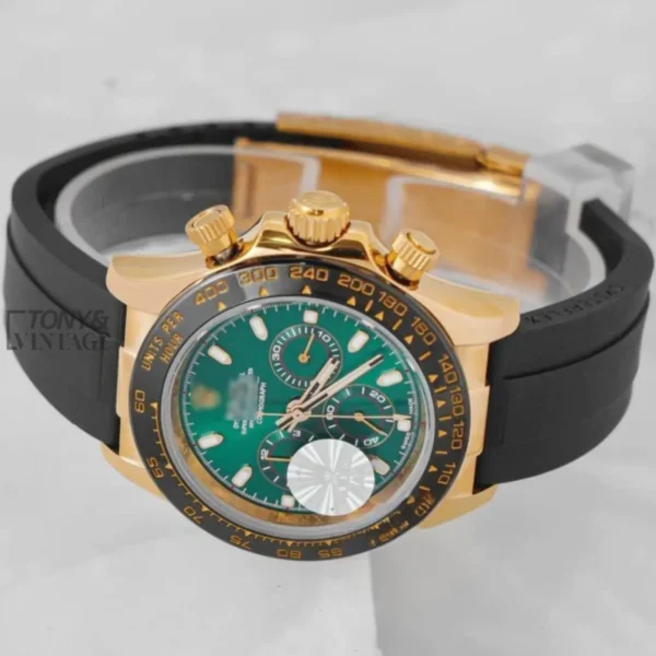 Chronograph 40mm Rose Gold Case Green Dial & Black Rubber Strap