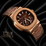 Chronograph Moon Phase Rose Gold Automatic Watch with Brown Dial