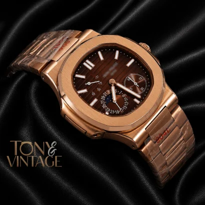 Chronograph Moon Phase Rose Gold Automatic Watch with Brown Dial