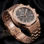 Chronograph Rose Gold Black Dial Stone Bezel