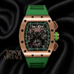 Chronograph Rose Gold Watch With Green Rubber Strap