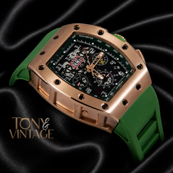 Chronograph Rose Gold Watch With Green Rubber Strap