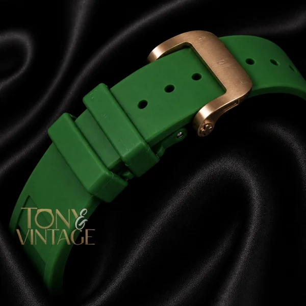 Chronograph Rose Gold Watch With Green Rubber Strap