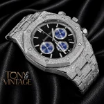 Chronograph Silver Black Dial Chain Watch