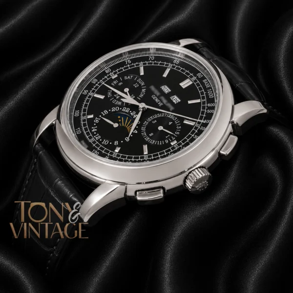 Chronograph Silver Case Black Dial Leather Strap