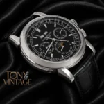 Chronograph Silver Case Black Dial Leather Strap