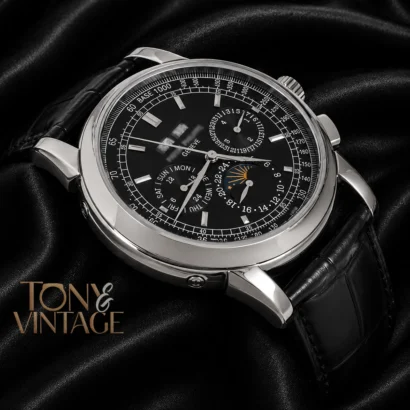 Chronograph Silver Case Black Dial Leather Strap