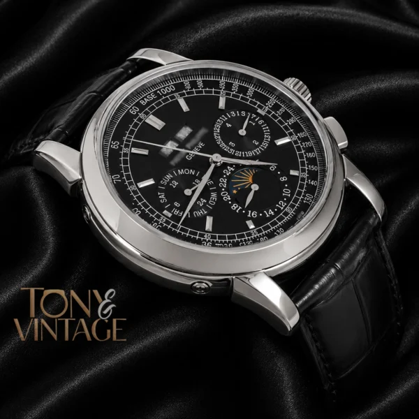 Chronograph Silver Case Black Dial Leather Strap 2 copy