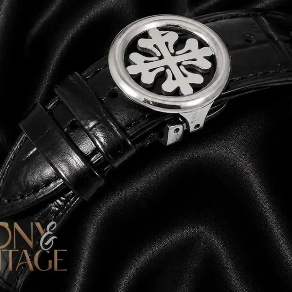 Chronograph Silver Case Black Dial Leather Strap