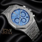 Chronograph Silver Light Blue Dial Chain Watch