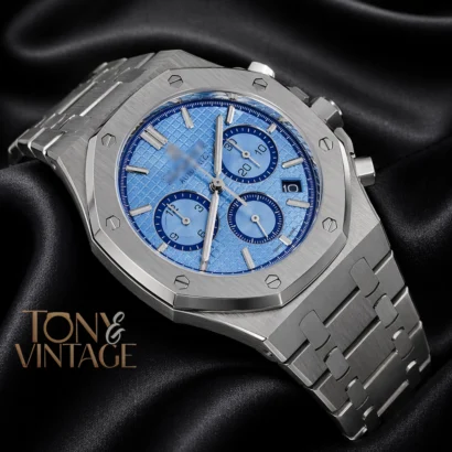Chronograph Silver Light Blue Dial Chain Watch