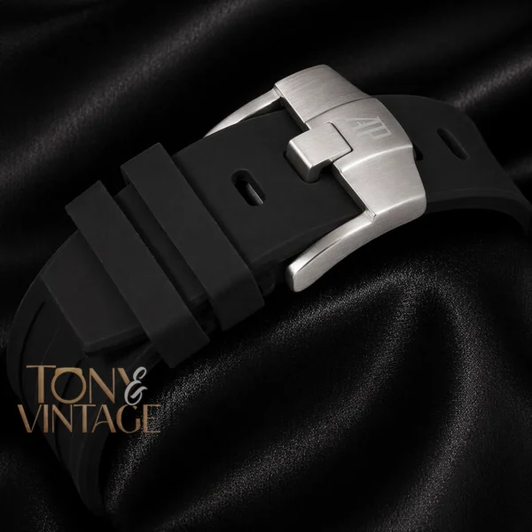 Chronograph Silver Stoned Bezel Black Dial Rubber Strap