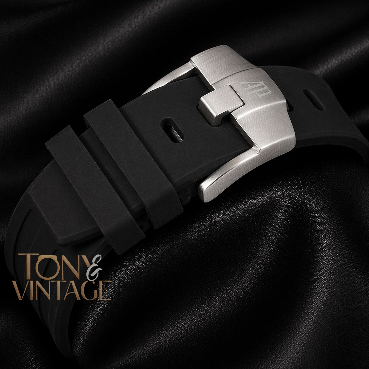 Chronograph Silver Stoned Bezel Black Dial Rubber Strap