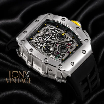Chronograph Silver Watch With Black Rubber Strap