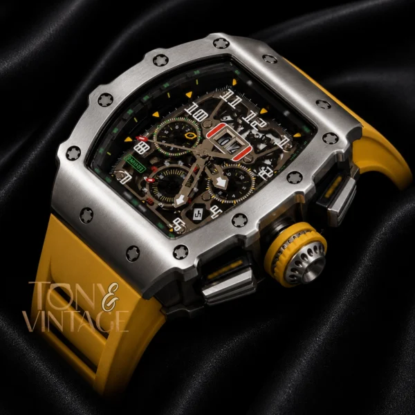 Chronograph Silver Watch With Yellow Rubber Strap