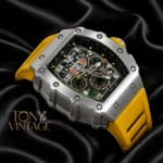 Chronograph Silver Watch With Yellow Rubber Strap