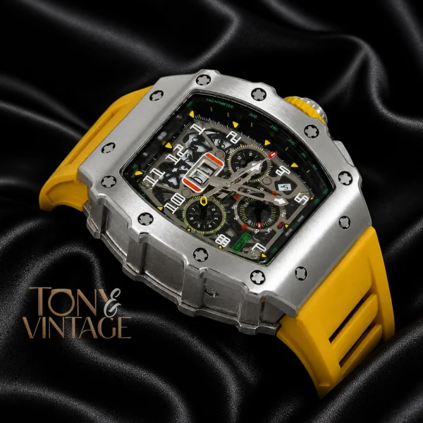Chronograph Silver Watch With Yellow Rubber Strap 2 copy