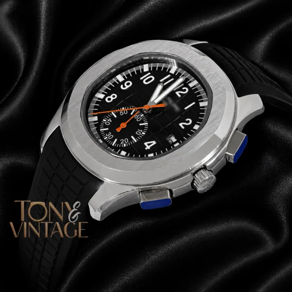 Down Second Silver Watch with Black Dial and Rubber Strap