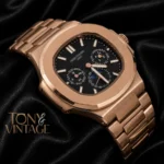 Moon Phase Chronograph Rose Gold Automatic Watch with Black Dial