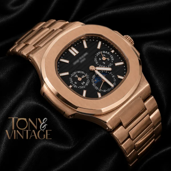 Moon Phase Chronograph Rose Gold Automatic Watch with Black Dial 2 copy