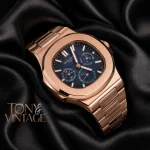 Moon Phase Chronograph Rose Gold Automatic Watch with Blue Dial