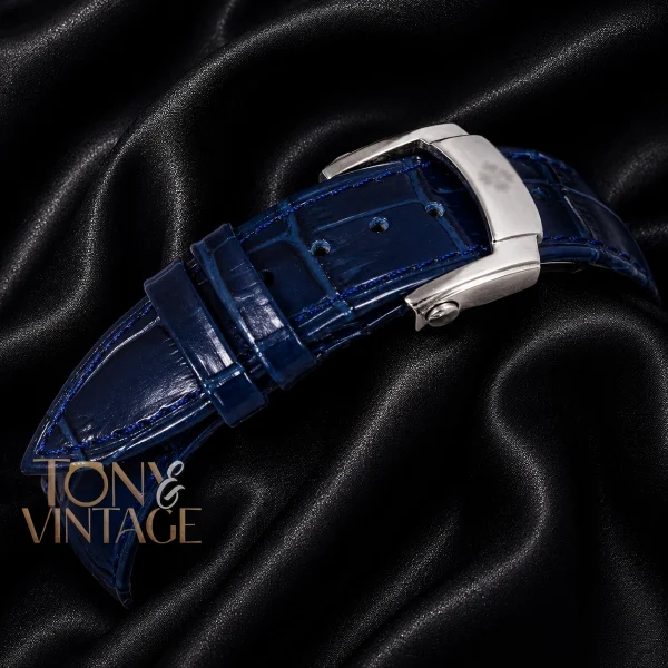 Moon Phase Chronograph Silver Watch with Blue Dial and Strap