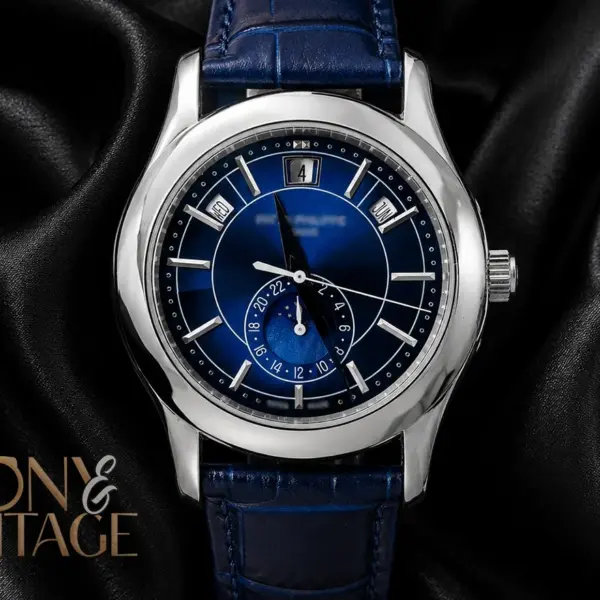 Moon Phase Silver Watch with Blue Dial and Leather Strap 1 copy