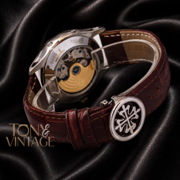 Moon Phase Silver Watch with Brown Dial and Leather Strap