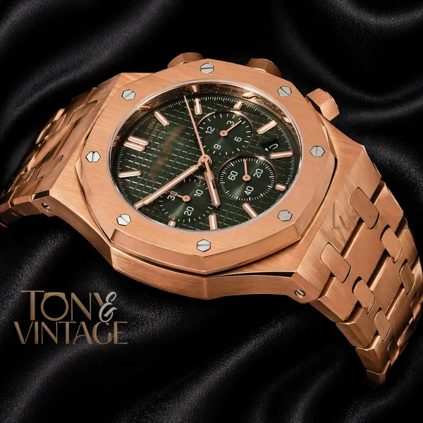 Oak Chronograph Rose Gold Green Dial 2 copy
