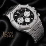 Oak Chronograph Silver Black Dial Chain Watch