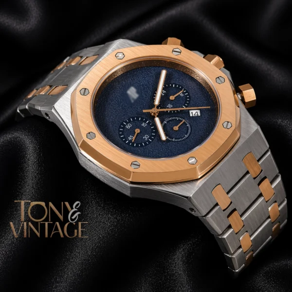 Oak Chronograph Two Tone Rose Gold Blue Dial 2 copy